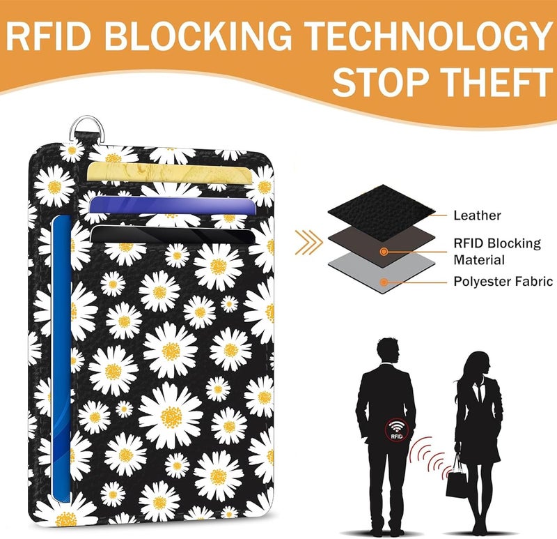 METALPHA Credit Card Holder Slim Wallet, Small Wallets Woman RFID Wallet Women, Front Pocket Cute Funny Mini Thin ID Card holders (black daisy) - Image 2